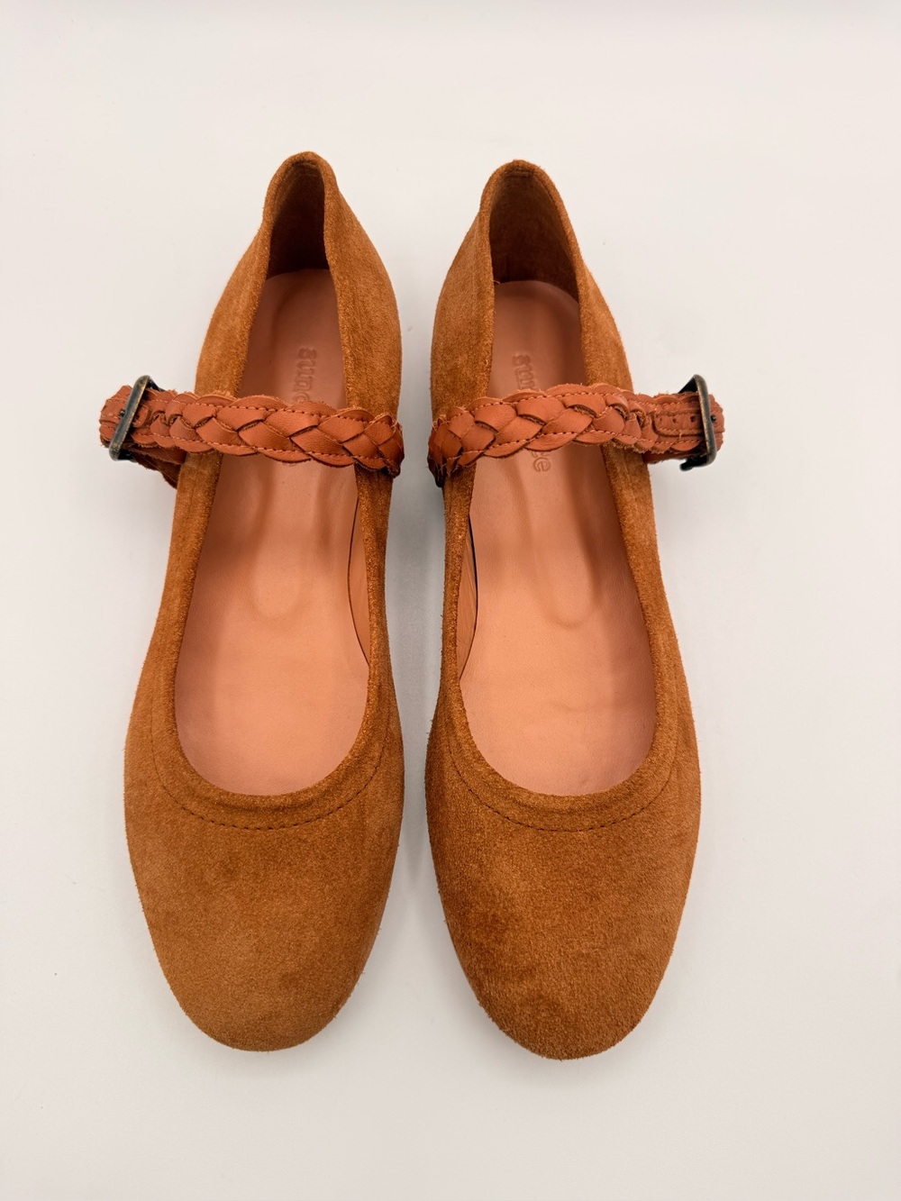 SUNDANCE Cognac Brown Suede Braided Mary Jane Flats WMS Size EU 39 | US 8.5-9